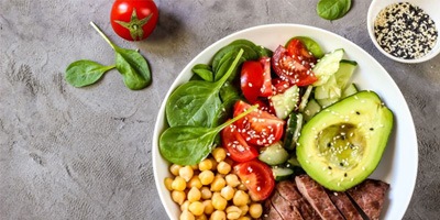 View from above of healthy, colorful meal